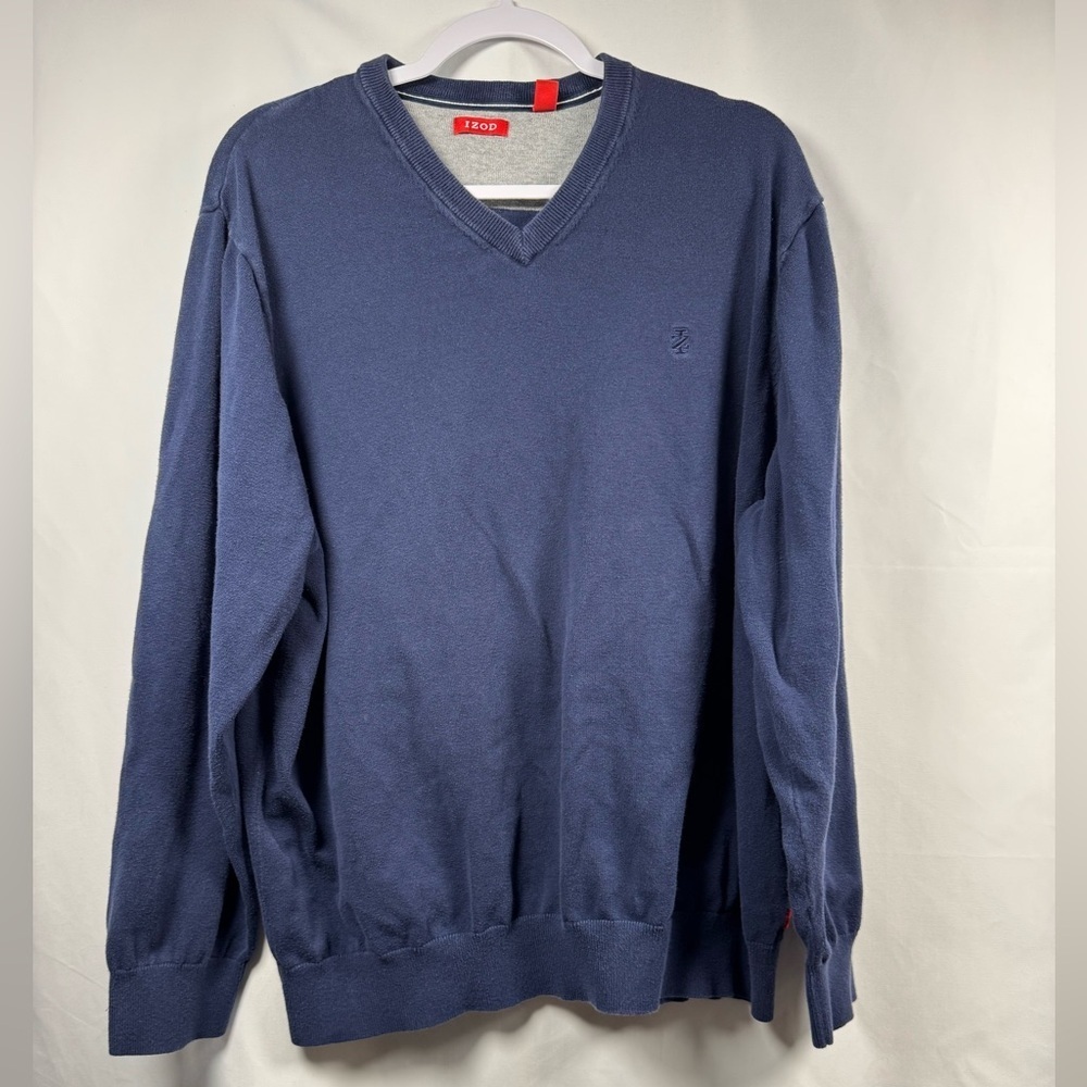 Izod Men's Vintage V-Neck Sweater Classic Knit Blue 2XL - Picture 1 of 5